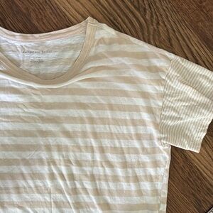 American Eagle Beige and White Mixed Stripes Boxy Tee - Small